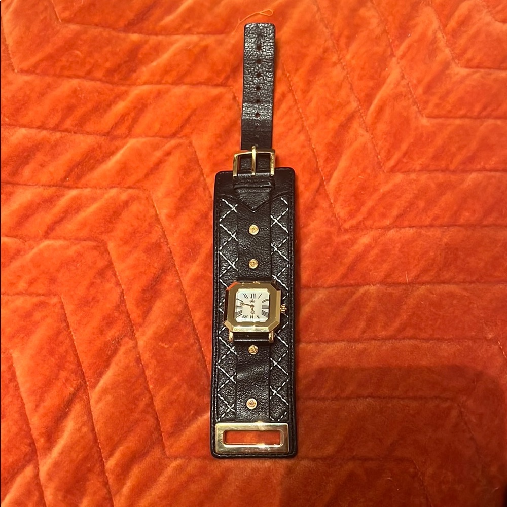 XS Black and Gold Juicy Couture Quilted Leather Watch Bracelet
